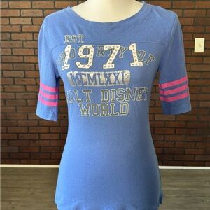 Disney Parks 1971 Walt Disney World Tee‎ Women’s Small Blue Varsity Stripes